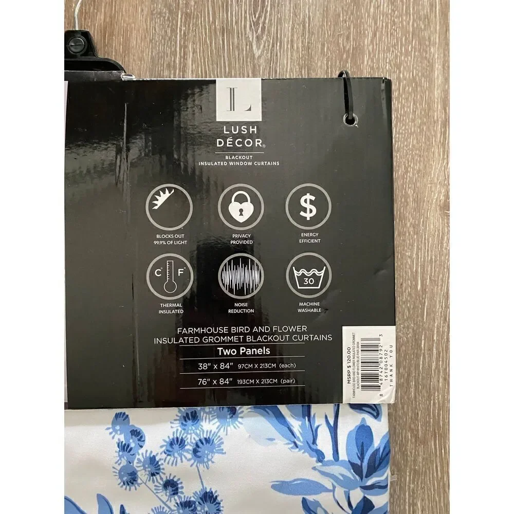 Lush Decor 2 panels Farmhouse Bird and Floral Blackout Curtain Grommet Set